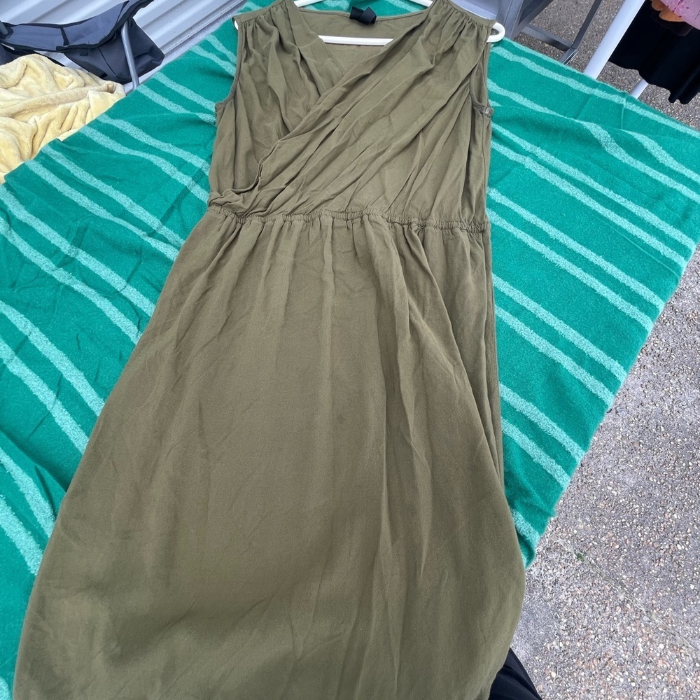 Olive Green Sleeveless Wrap Dress